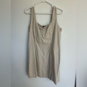 Beige Linen-Blend Square Neck Tank Dress